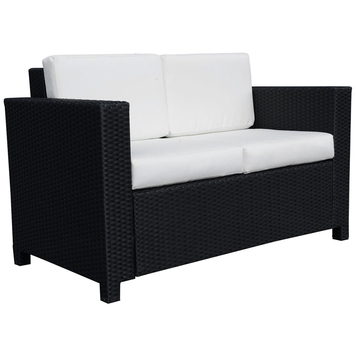 Poly Rattan 2 Seater Garden Sofa With Cushions and Armrests - Velmora