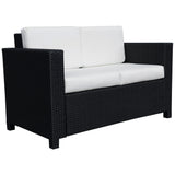 Poly Rattan 2 Seater Garden Sofa With Cushions and Armrests - Velmora
