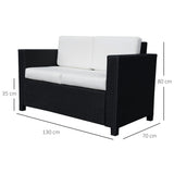 Poly Rattan 2 Seater Garden Sofa With Cushions and Armrests - Velmora