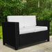 Poly Rattan 2 Seater Garden Sofa With Cushions and Armrests - Velmora