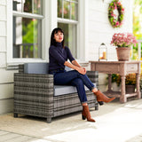 Poly Rattan 2 Seater Garden Sofa With Cushions and Armrests - Velmora