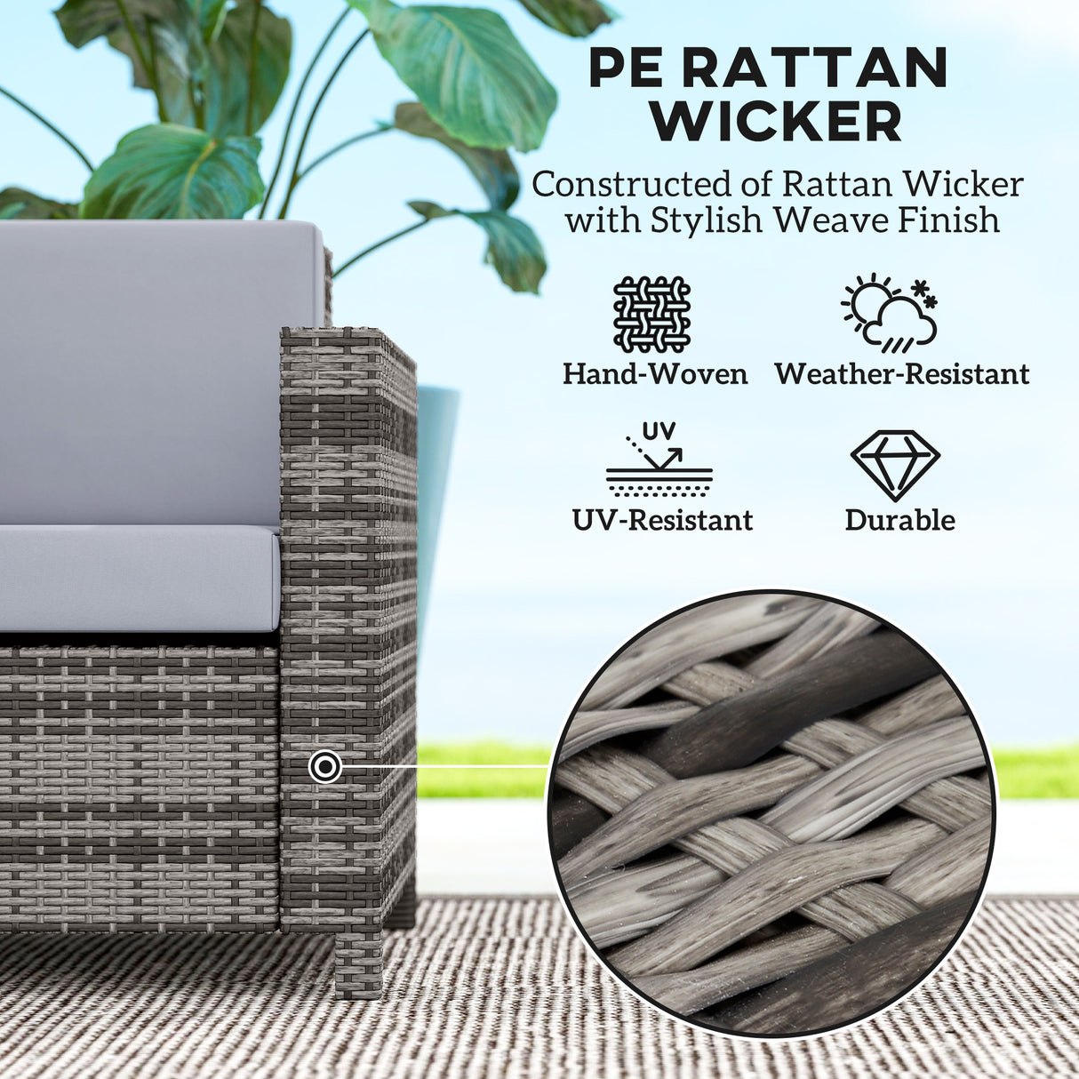 Poly Rattan 2 Seater Garden Sofa With Cushions and Armrests - Velmora