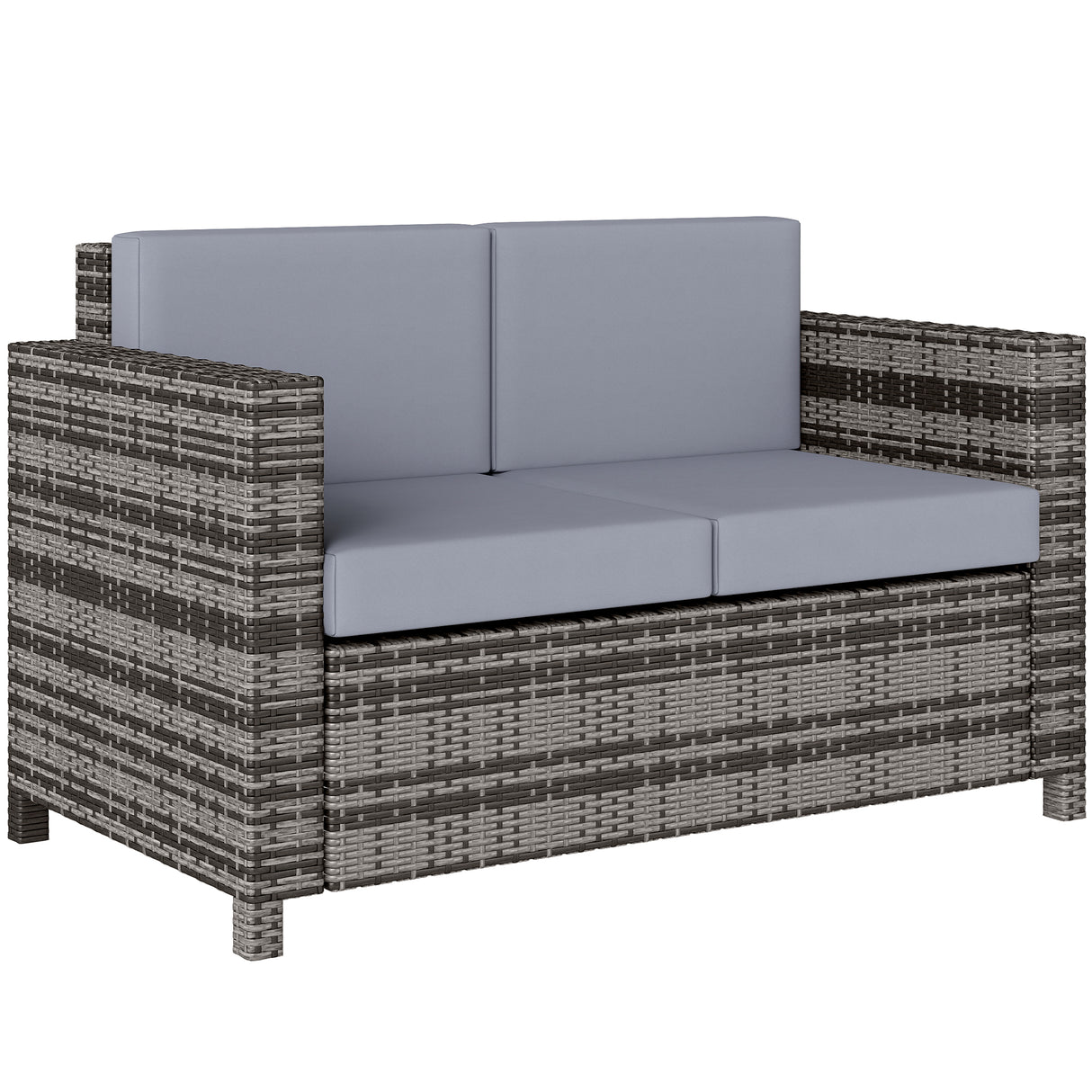 Poly Rattan 2 Seater Garden Sofa With Cushions and Armrests - Velmora