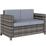 Poly Rattan 2 Seater Garden Sofa With Cushions and Armrests - Velmora
