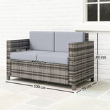 Poly Rattan 2 Seater Garden Sofa With Cushions and Armrests - Velmora