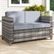 Poly Rattan 2 Seater Garden Sofa With Cushions and Armrests - Velmora