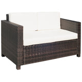 Poly Rattan 2 Seater Garden Sofa With Cushions and Armrests - Velmora