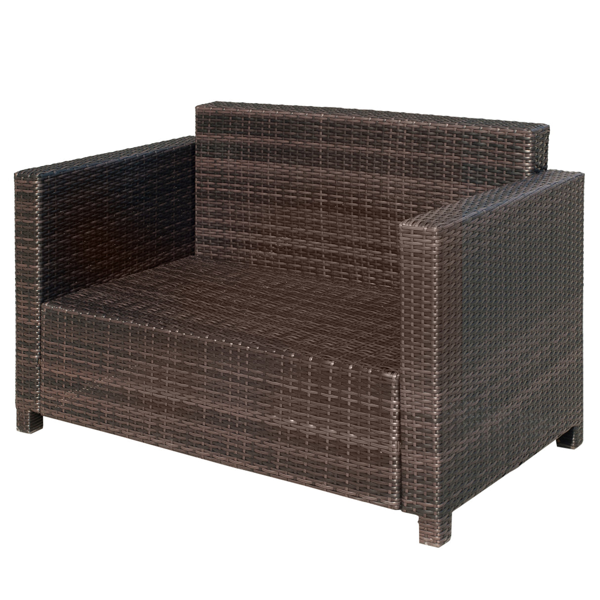 Poly Rattan 2 Seater Garden Sofa With Cushions and Armrests - Velmora