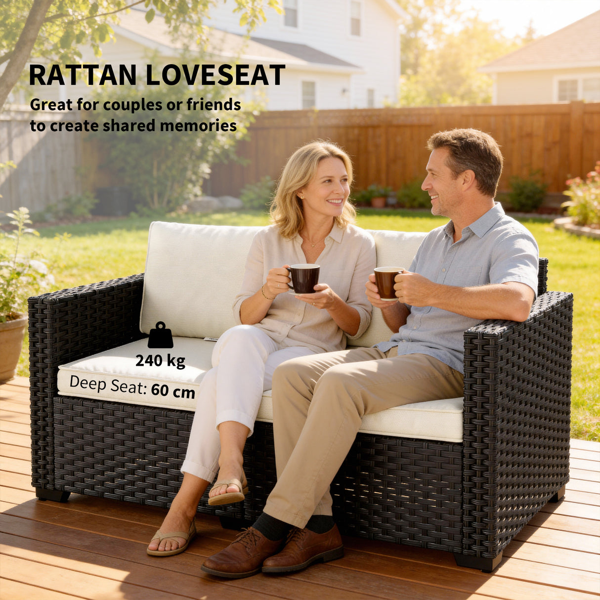 Poly Rattan 2 Seater Garden Sofa With Deep Seat And Wide Armrests - Velmora