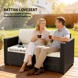 Poly Rattan 2 Seater Garden Sofa With Deep Seat And Wide Armrests - Velmora