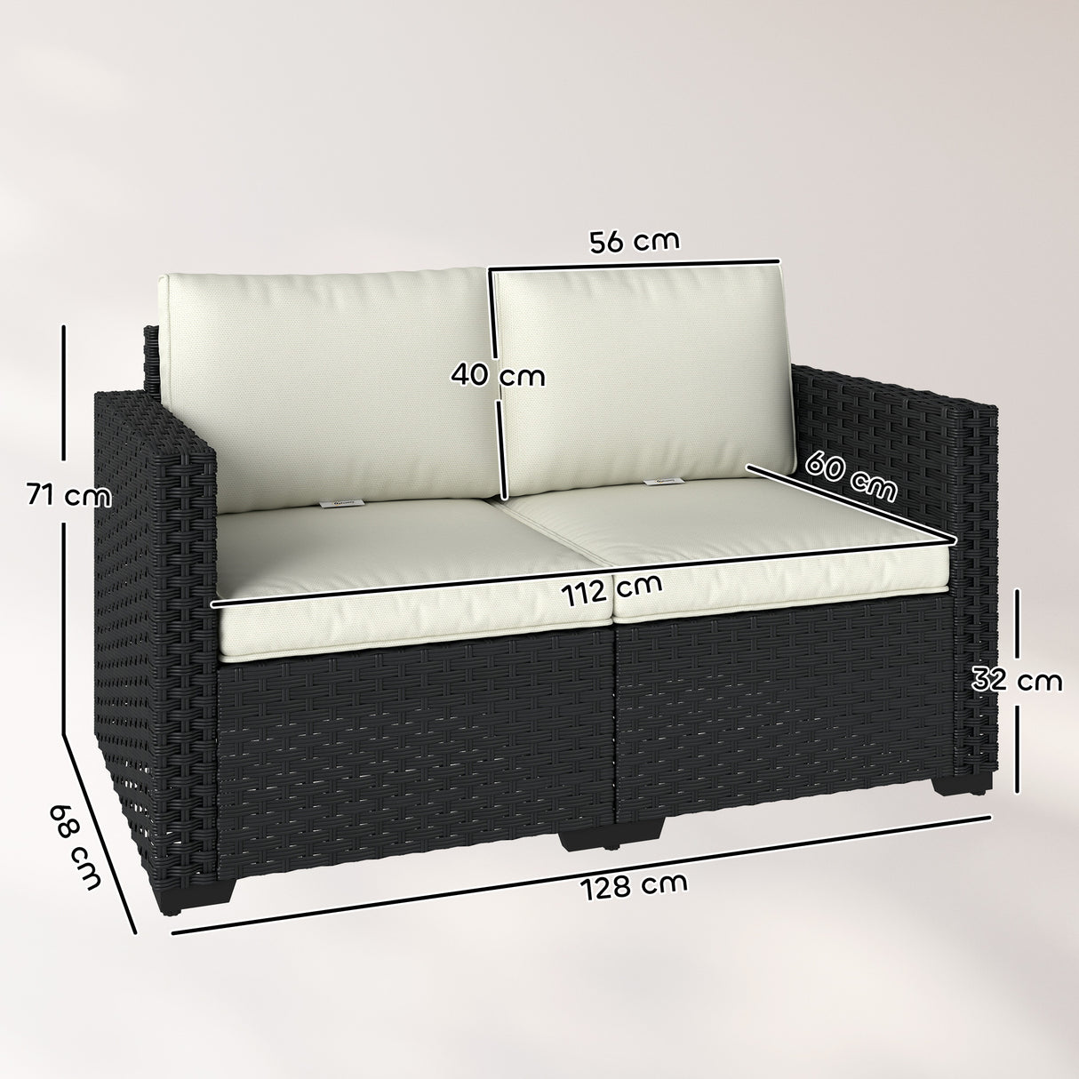 Poly Rattan 2 Seater Garden Sofa With Deep Seat And Wide Armrests - Velmora