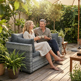 Poly Rattan 2 Seater Garden Sofa With Deep Seat And Wide Armrests - Velmora