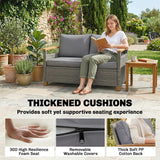 Poly Rattan 2 Seater Garden Sofa With Thickened Cushions and Wooden Armrests - Velmora