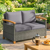 Poly Rattan 2 Seater Garden Sofa With Thickened Cushions and Wooden Armrests - Velmora