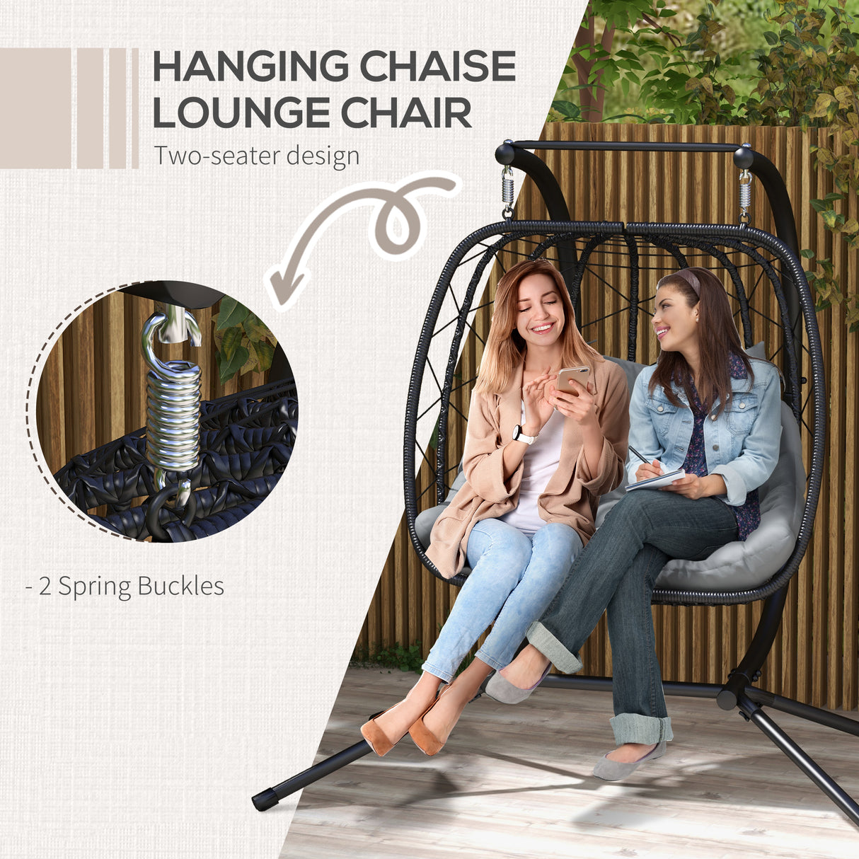 Poly Rattan 2 Seater Hanging Egg Swing Chair With Steel Frame - Velmora