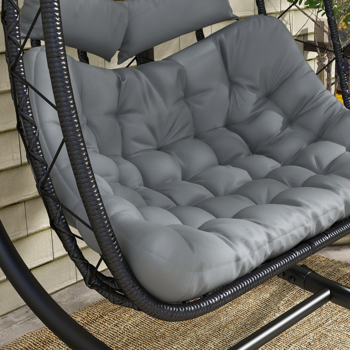 Poly Rattan 2 Seater Hanging Egg Swing Chair With Steel Frame - Velmora