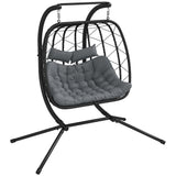Poly Rattan 2 Seater Hanging Egg Swing Chair With Steel Frame - Velmora