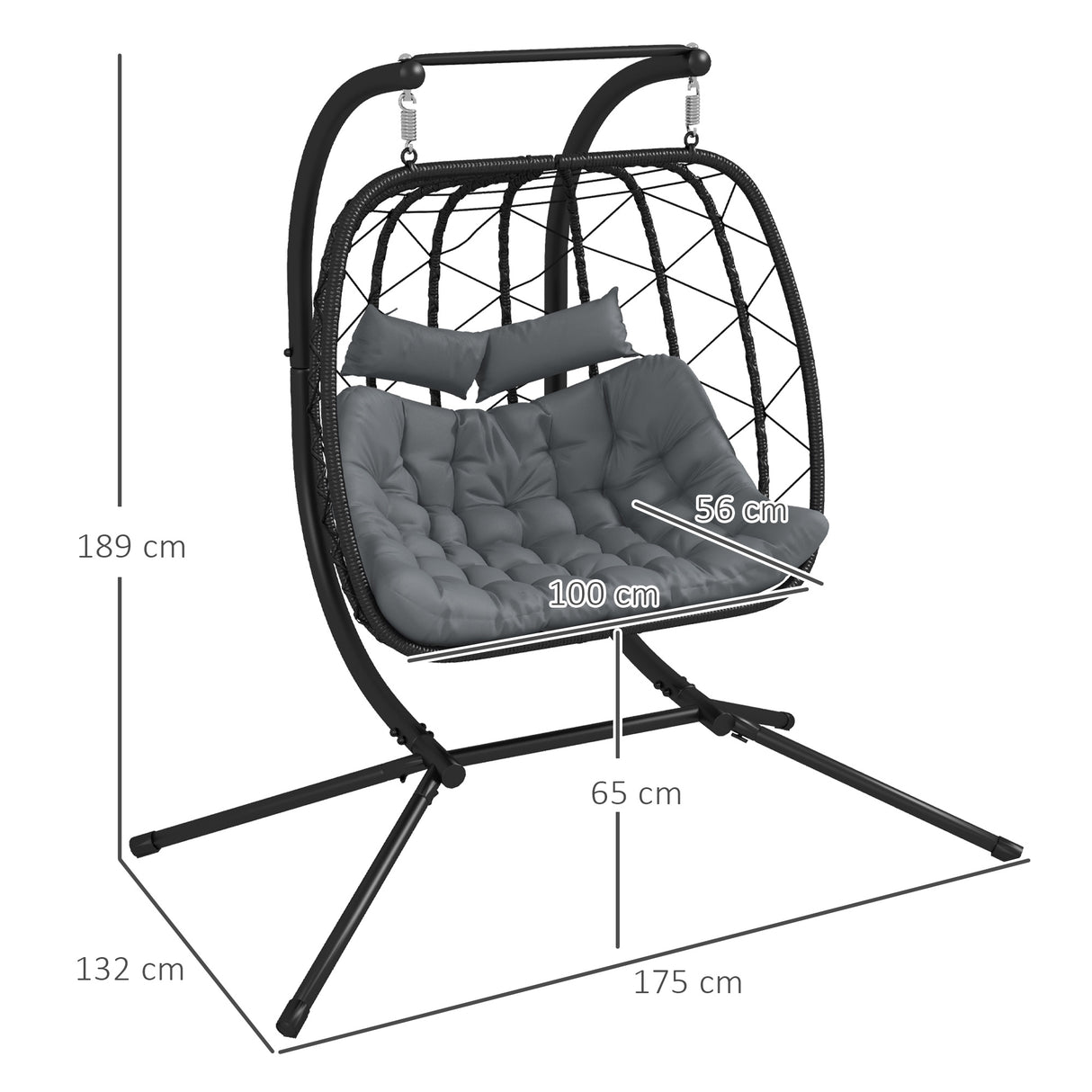 Poly Rattan 2 Seater Hanging Egg Swing Chair With Steel Frame - Velmora
