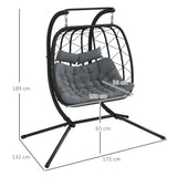 Poly Rattan 2 Seater Hanging Egg Swing Chair With Steel Frame - Velmora
