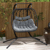 Poly Rattan 2 Seater Hanging Egg Swing Chair With Steel Frame - Velmora