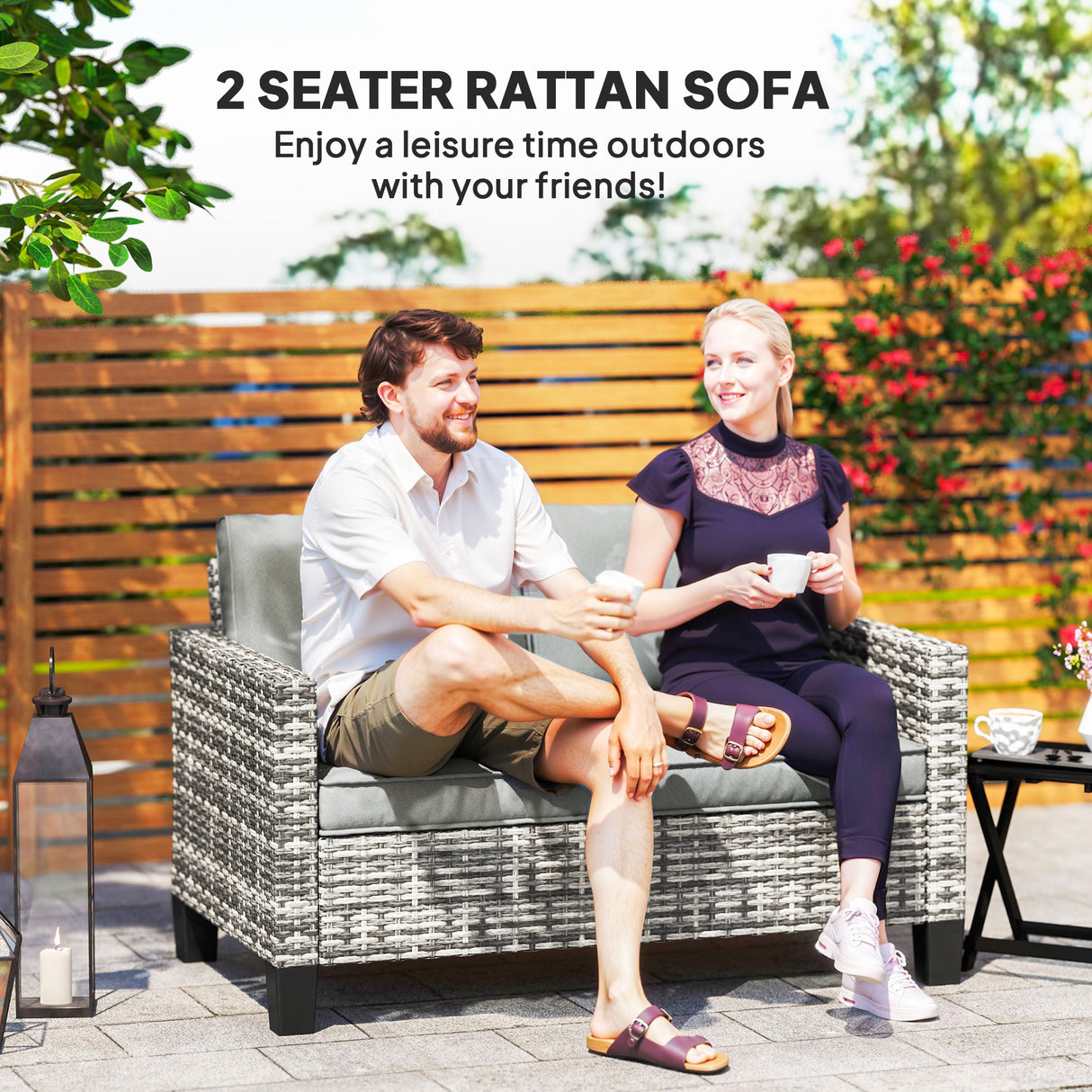 Poly Rattan 2 Seater Outdoor Garden Sofa - Velmora