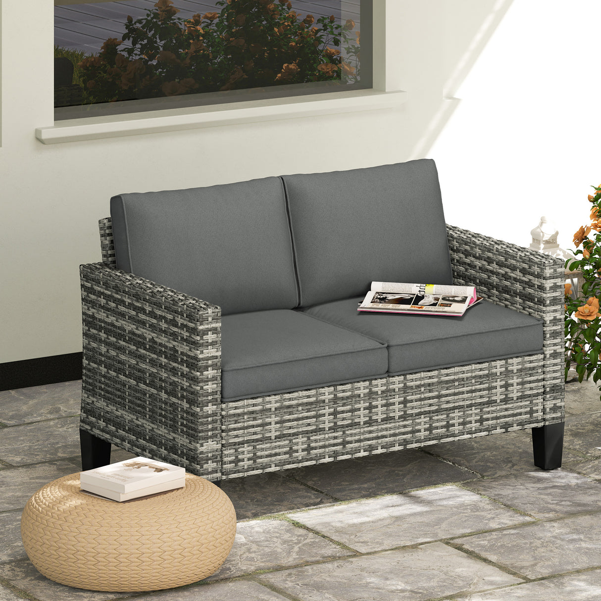 Poly Rattan 2 Seater Outdoor Garden Sofa - Velmora