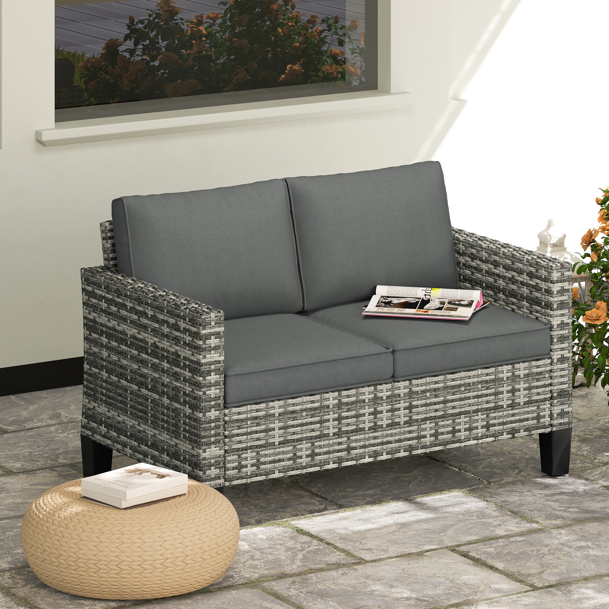 Poly Rattan 2 Seater Outdoor Garden Sofa - Velmora