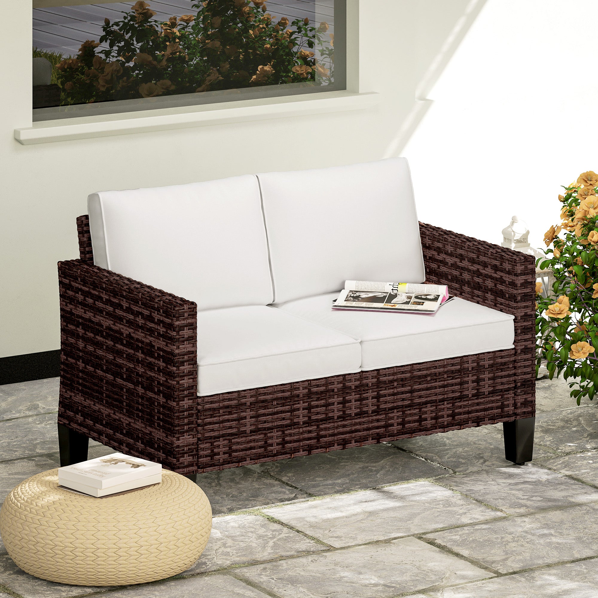 Poly Rattan 2 Seater Outdoor Garden Sofa - Velmora