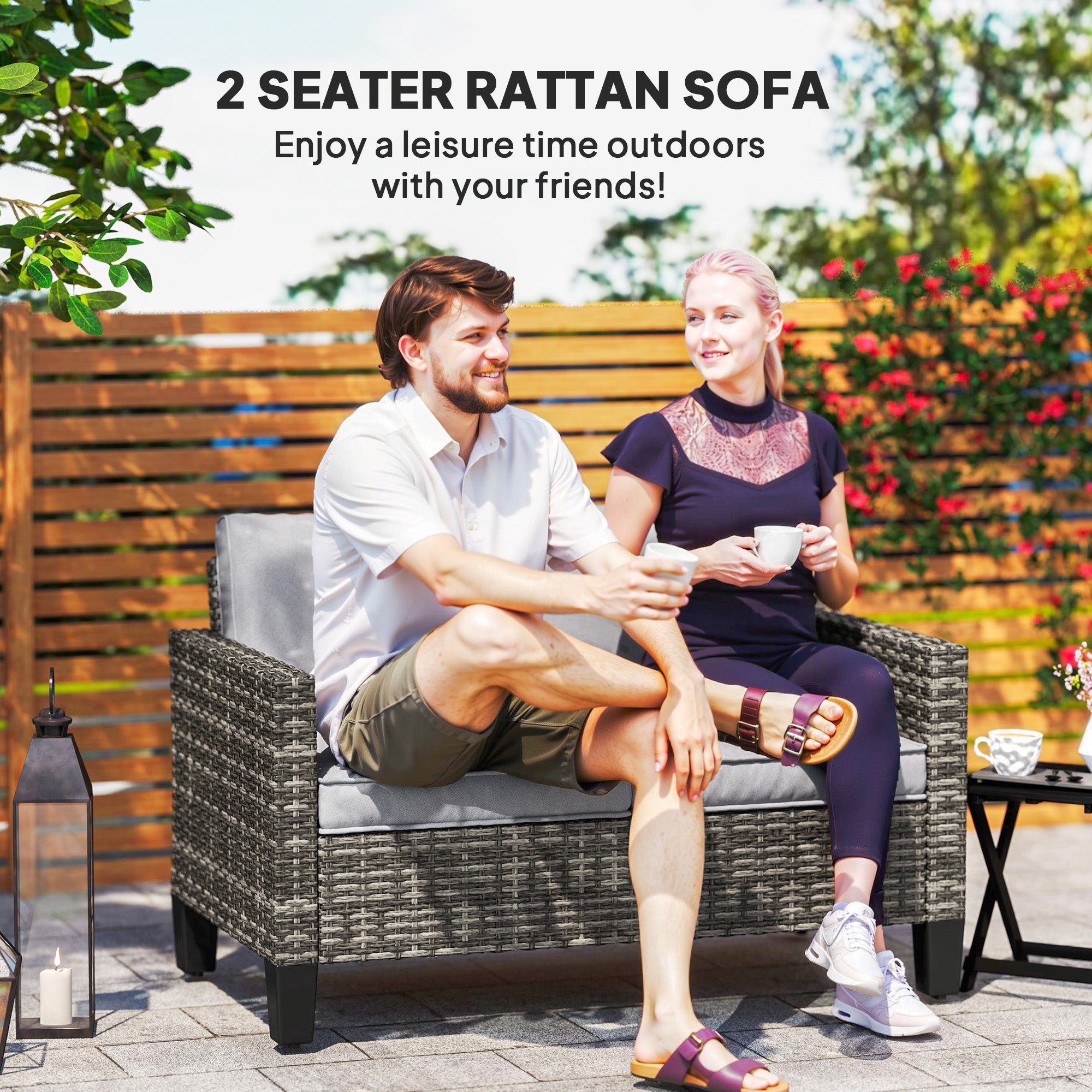 Poly Rattan 2 Seater Outdoor Garden Sofa - Velmora