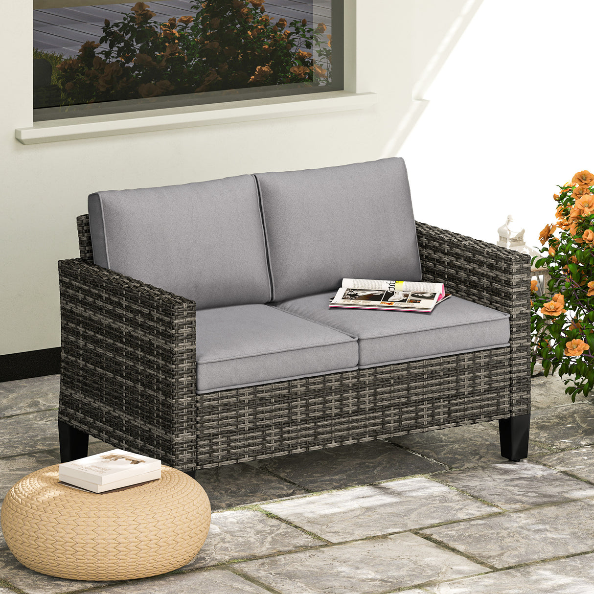 Poly Rattan 2 Seater Outdoor Garden Sofa - Velmora