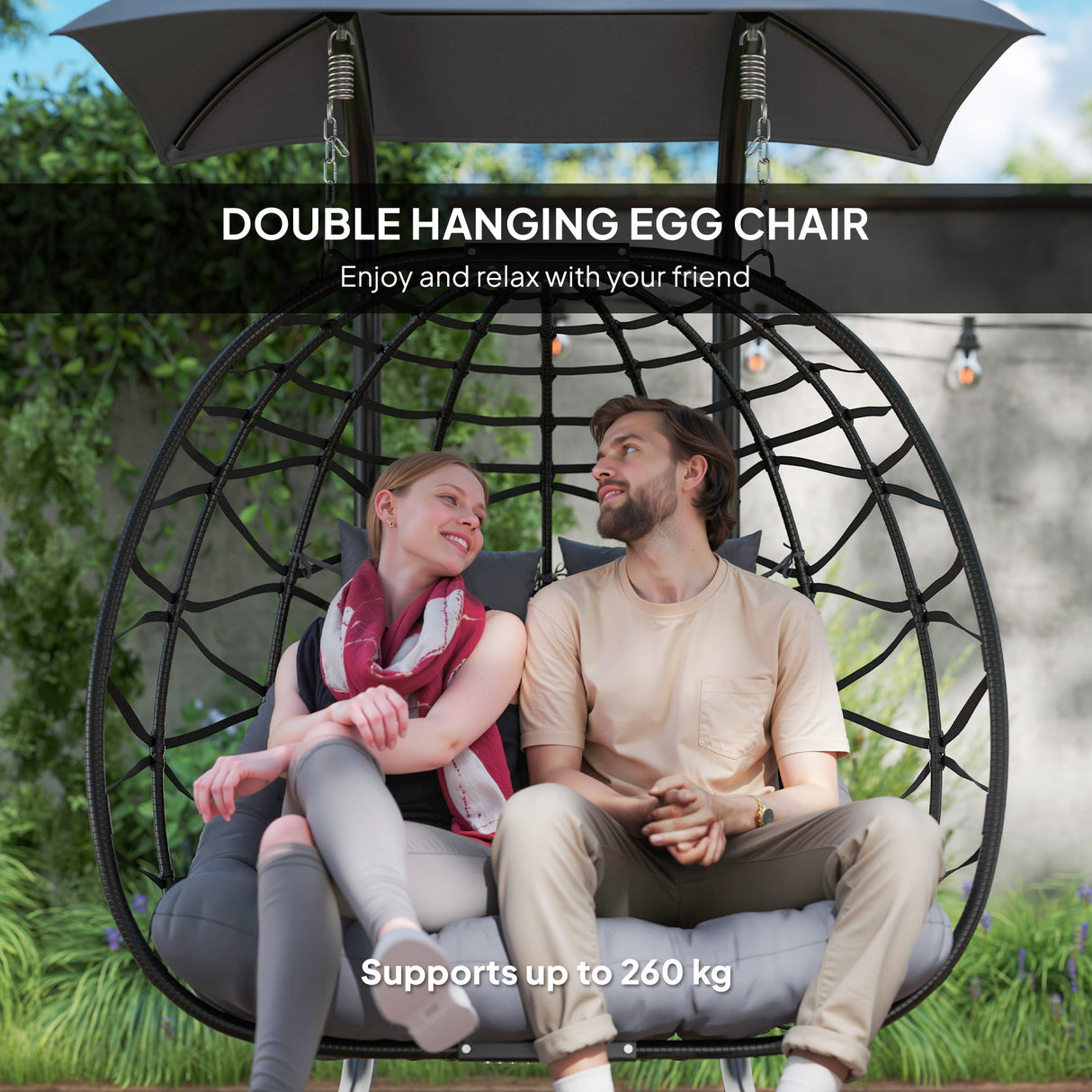 Poly Rattan 2 Seater Rattan Egg Swing Chair - Velmora