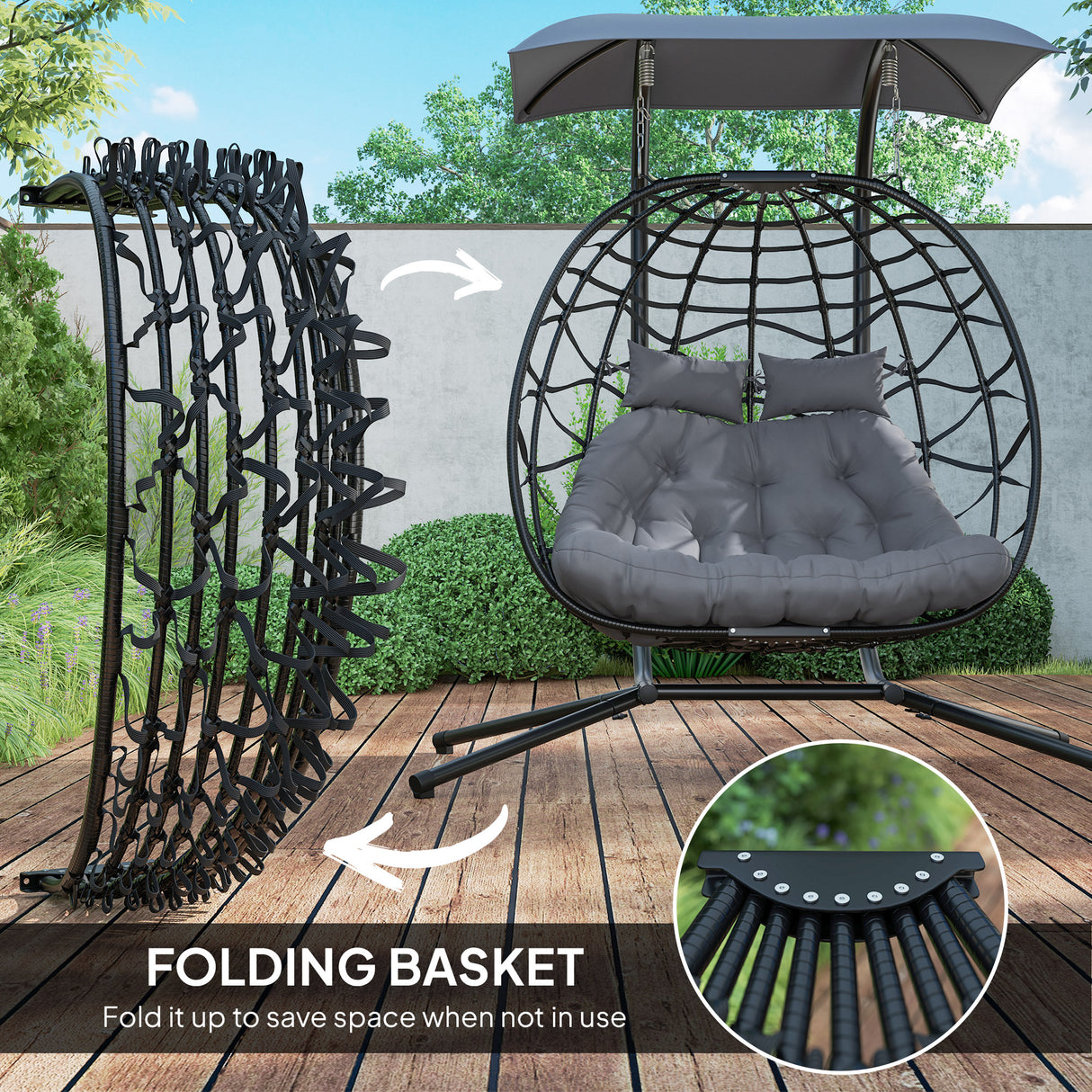 Poly Rattan 2 Seater Rattan Egg Swing Chair - Velmora