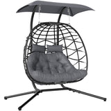 Poly Rattan 2 Seater Rattan Egg Swing Chair - Velmora