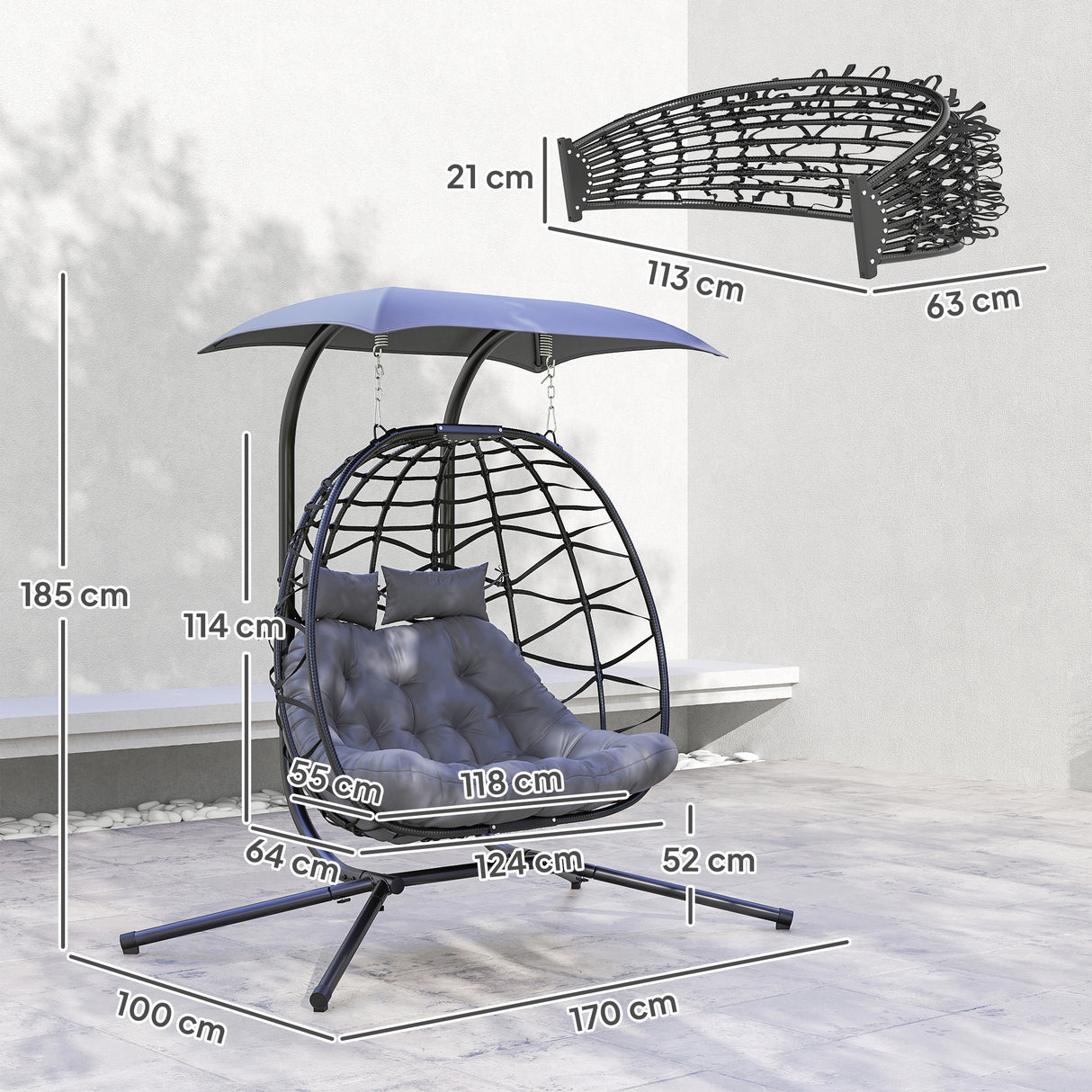 Poly Rattan 2 Seater Rattan Egg Swing Chair - Velmora