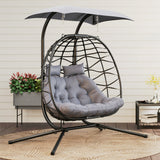 Poly Rattan 2 Seater Rattan Egg Swing Chair - Velmora