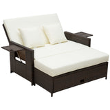 Poly Rattan 2 Seater Sun Lounger Daybed With Cushions - Velmora
