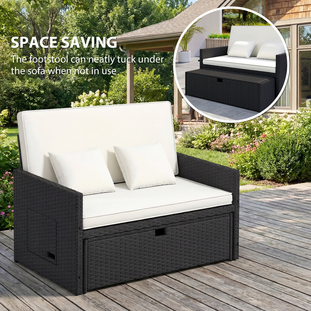 Poly Rattan 2 Seater Sun Lounger Daybed With Cushions - Velmora