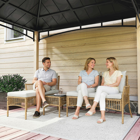 Poly Rattan 3 Piece Corner Garden Sofa Set With Chaise and Glass Coffee Table - Velmora