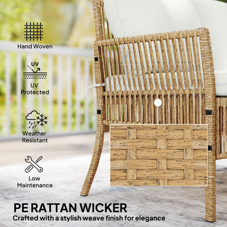 Poly Rattan 3 Piece Corner Garden Sofa Set With Chaise and Glass Coffee Table - Velmora