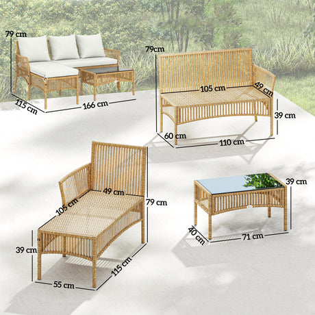 Poly Rattan 3 Piece Corner Garden Sofa Set With Chaise and Glass Coffee Table - Velmora