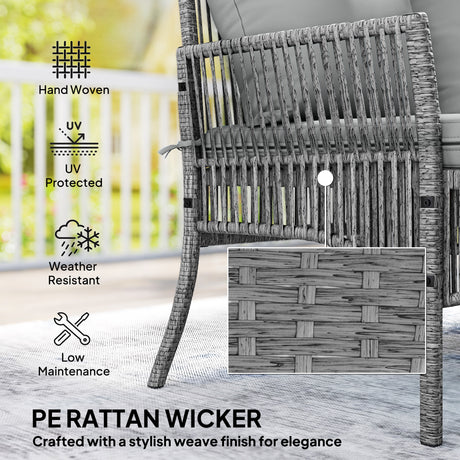Poly Rattan 3 Piece Corner Garden Sofa Set With Chaise and Glass Coffee Table - Velmora