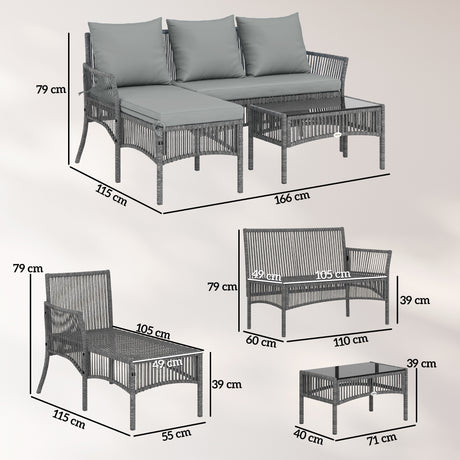 Poly Rattan 3 Piece Corner Garden Sofa Set With Chaise and Glass Coffee Table - Velmora