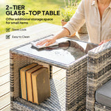 Poly Rattan 3 Piece Garden Bistro Set With 2 Tier Glass Top Table - Velmora