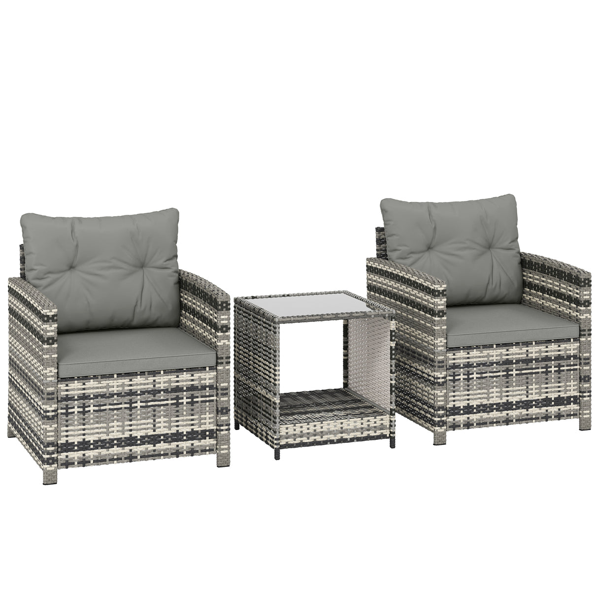 Poly Rattan 3 Piece Garden Bistro Set With 2 Tier Glass Top Table - Velmora