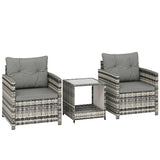 Poly Rattan 3 Piece Garden Bistro Set With 2 Tier Glass Top Table - Velmora