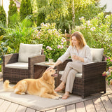 Poly Rattan 3 Piece Garden Bistro Set With 2 Tier Glass Top Table - Velmora