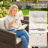 Poly Rattan 3 Piece Garden Bistro Set With 2 Tier Glass Top Table - Velmora