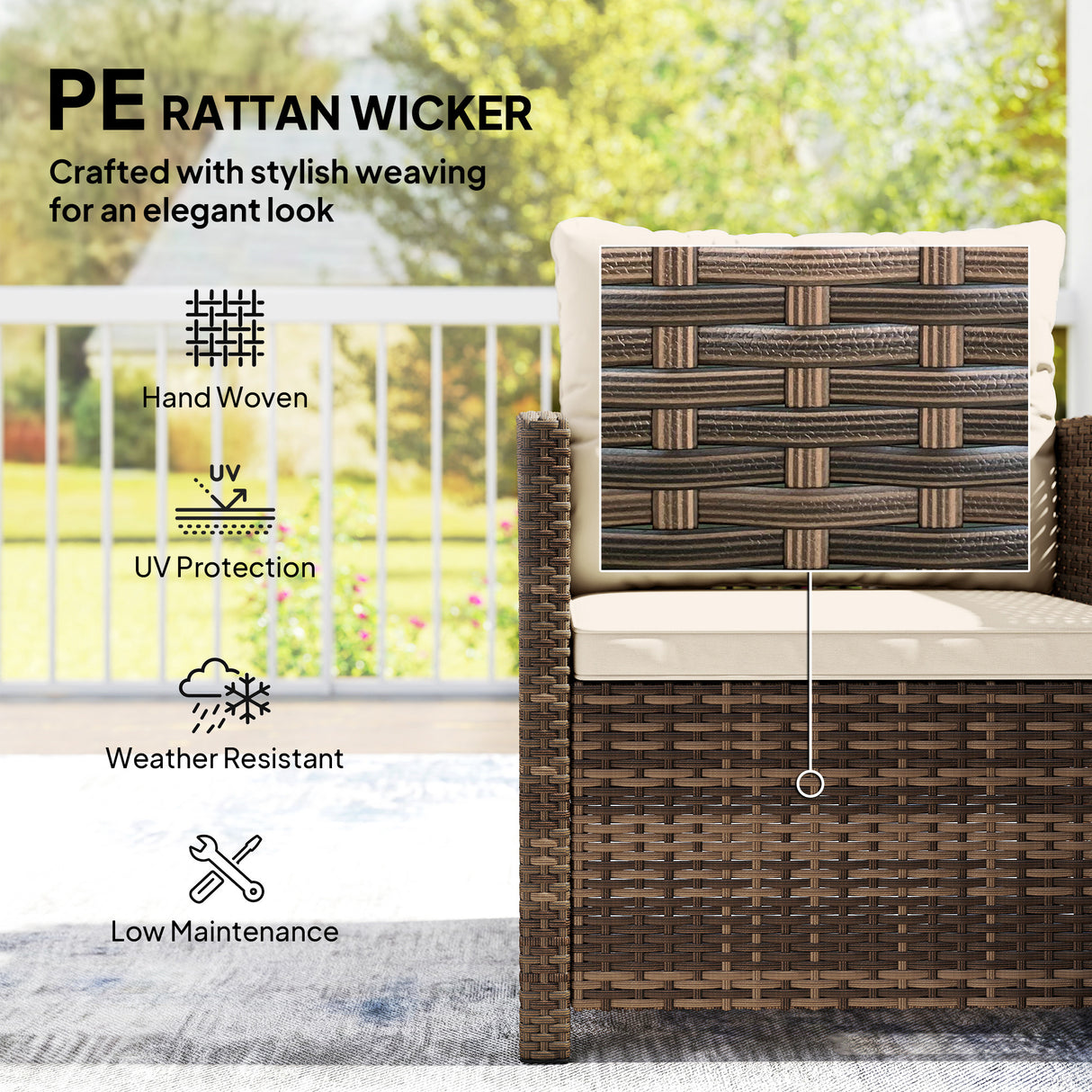 Poly Rattan 3 Piece Garden Bistro Set With 2 Tier Glass Top Table - Velmora