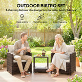 Poly Rattan 3 Piece Garden Bistro Set With 2 Tier Glass Top Table - Velmora