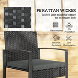 Poly Rattan 3 Pieces Bistro Set With Square Glass Top Table and Cushions - Velmora
